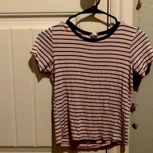 Pink and navy blue striped top.